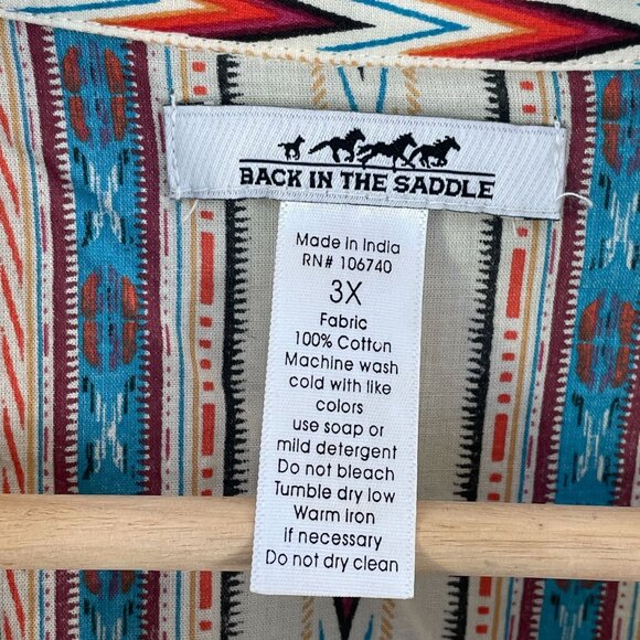 Back In The Saddle Womens Plus 3X Western Pearl Snap Shirt Aztec Cowgirl Rodeo - Picture 4 of 8